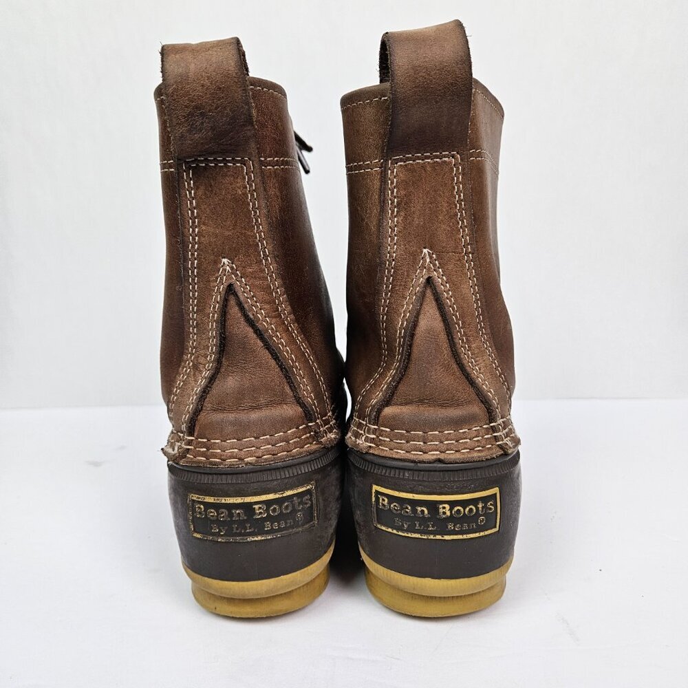 LL Bean 8" Unlined Bean Boots Brown Leather Duck Boot 6 - Picture 7 of 10